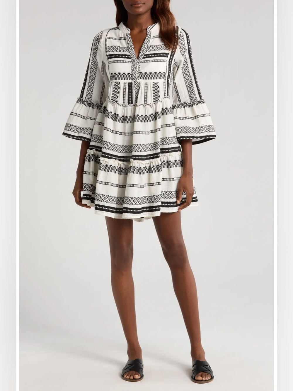 Elan Cotton Babydoll Minidress/Cover Up in White/Black (size XL)